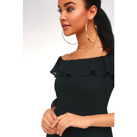 🆕 Lulus Sz Md Romantic Mood Black Off Shoulder - Picture 8 of 8